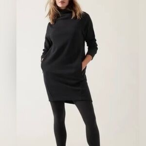 Athleta Cozy Karma Black Mock Neck Fleece Dress S